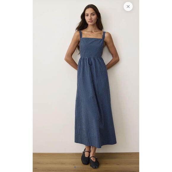 Marine Layer Dresses & Skirts - Marine Layer Demi Poplin Midi Dress Womens Large Blue Gingham Pima Cotton